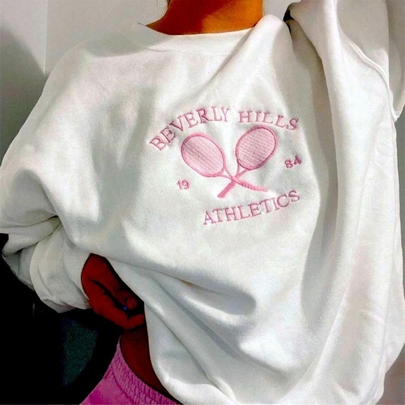 Women’s Beverly Hills Athletics White Pink Long Sleeves Sweatshirt Tennis Size S - Picture 3 of 8